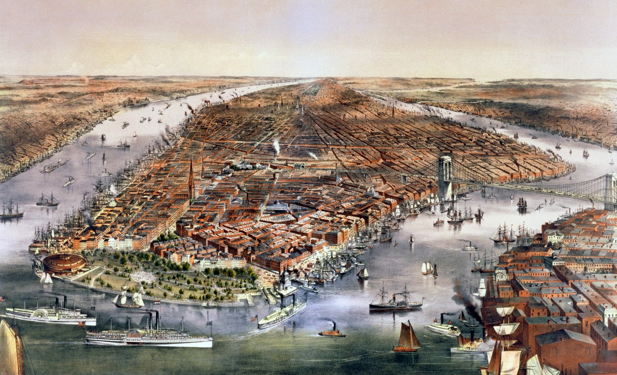 Byen New York, USA, 1870 av Currier and Ives