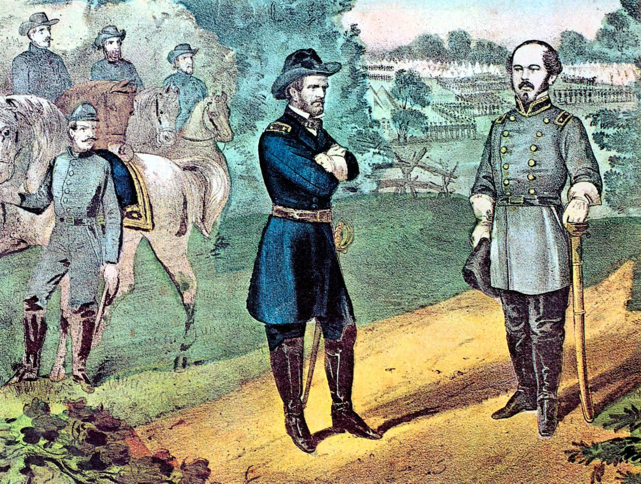 Overgivelsen av konfødererte styrker i North Carolina, amerikansk borgerkrig, 1865 av Currier and Ives