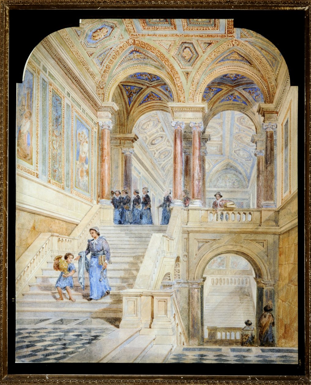 Design for den indre trappen til Leeds rådhus (akvarell på papir) av Cuthbert Brodrick