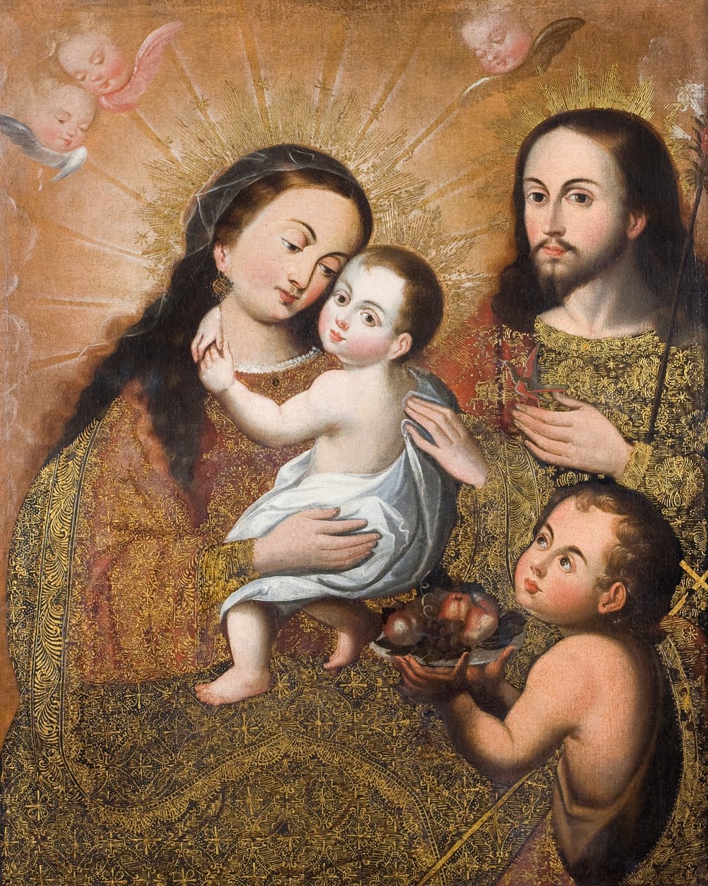 Hellig familie med Saint John og en gullfinke av Cuzco School