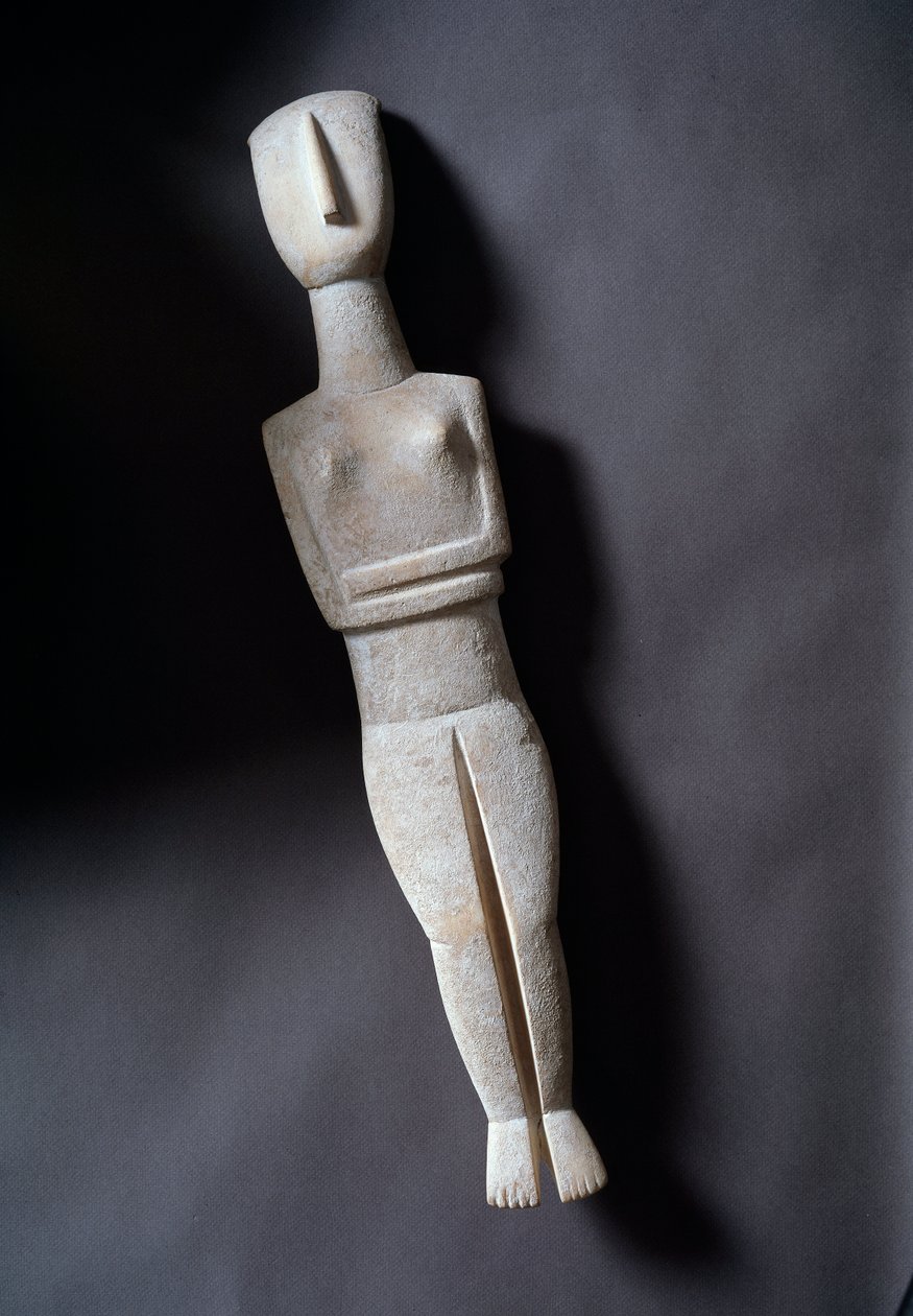 Kvinnelig idol, skjematisk figur, hvit marmor med okerinnlegg, 3200-2000 f.Kr. av Cycladic Cycladic