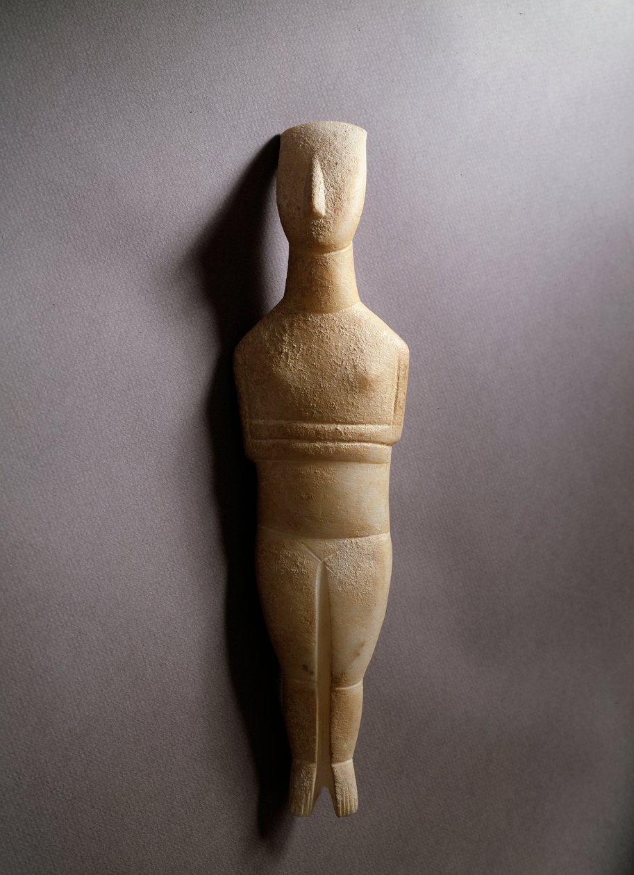 Skjematisk kvinnefigur, hvit marmor med okerinkruster, 3200-2000 f.Kr. av Cycladic Cycladic