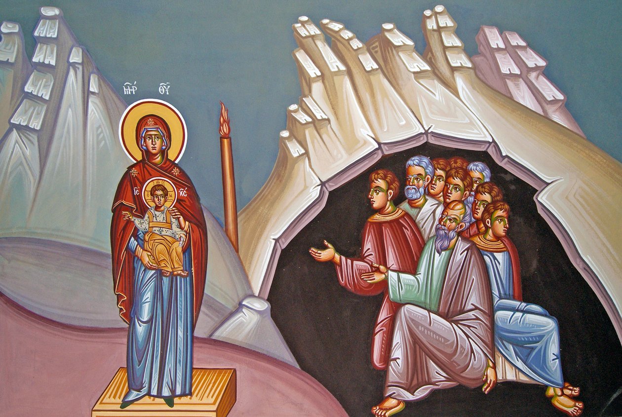 Veggmaleri av Madonna og barnet, Kykkos-klosteret, Kypros av Cypriot