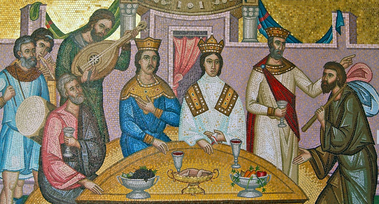 Det kongelige bryllupet til Alexios I Komnenos og Irene Doukaina, Kykkos-klosteret, Troodos-fjellene, Kypros (mosaikk) av Cypriot