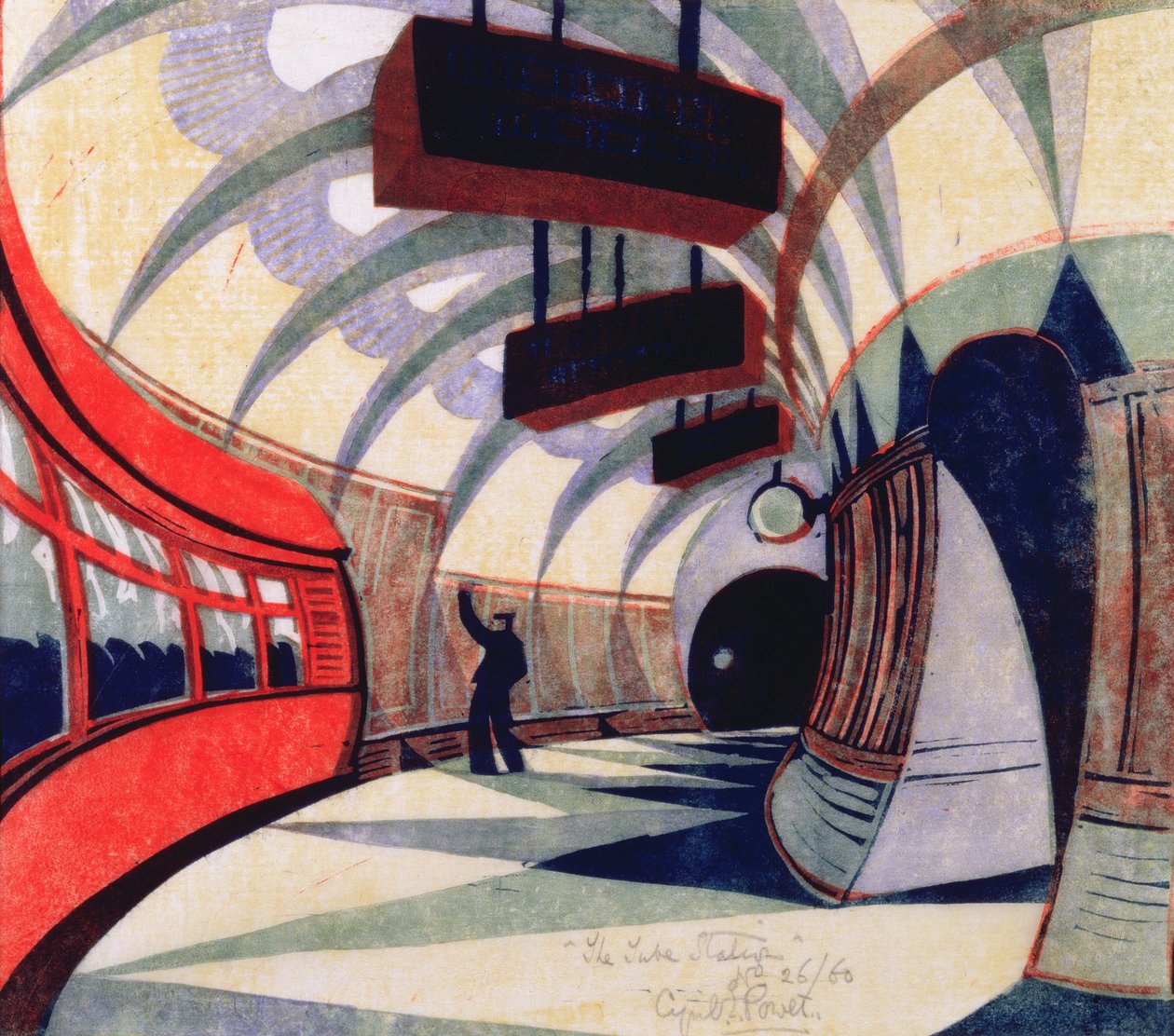 The Tube Train, ca. 1932 (linocut) (se også 151089) av Cyril Edward Power