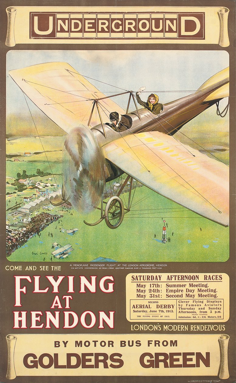 "Flying at Hendon", en reklameplakat, 1914 av Cyrus Cuneo