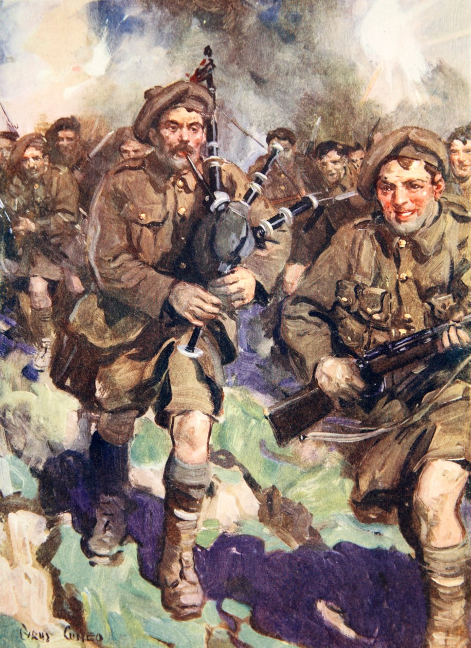 Galant piper som leder oppladningen (farge litho) av Cyrus Cuneo