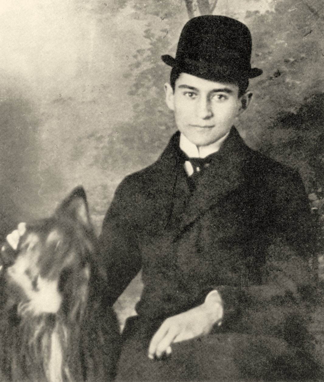 Franz Kafka med hunden sin, 1910 av Czech School