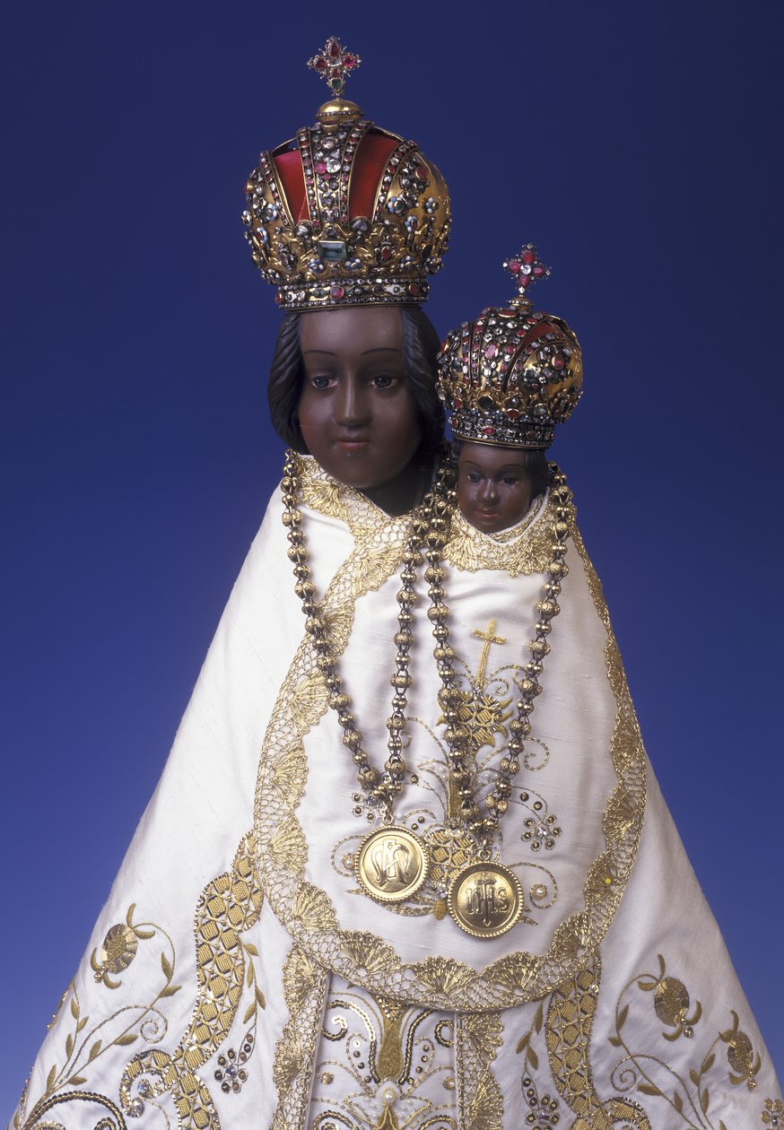 Statuett av Jomfru Maria av Svatá Hora (tre, metall og stoff) av Czech School