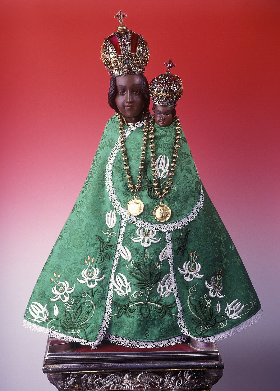 Statuett av Jomfru Maria av Svatá Hora (tre, metall og stoff) av Czech School