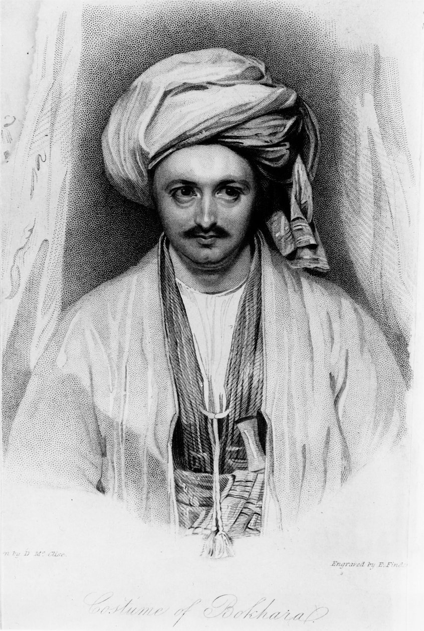 Portrett av Sir Alexander Burnes (1805-41) gravert av E.Findes av D McClise