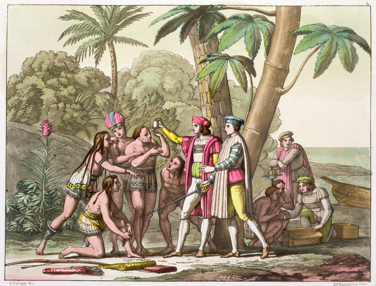 Christopher Columbus med indianere, 1492-1503 c1820-1839 av DK Bonatti