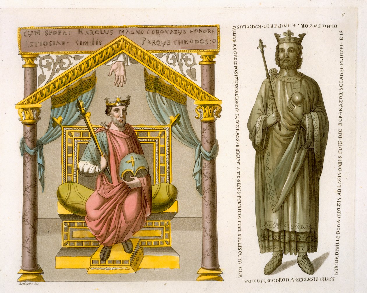 HRE Charles II (the Bald) på tronen, etter et manuskript i Colberg Library, plate 6 fra 
