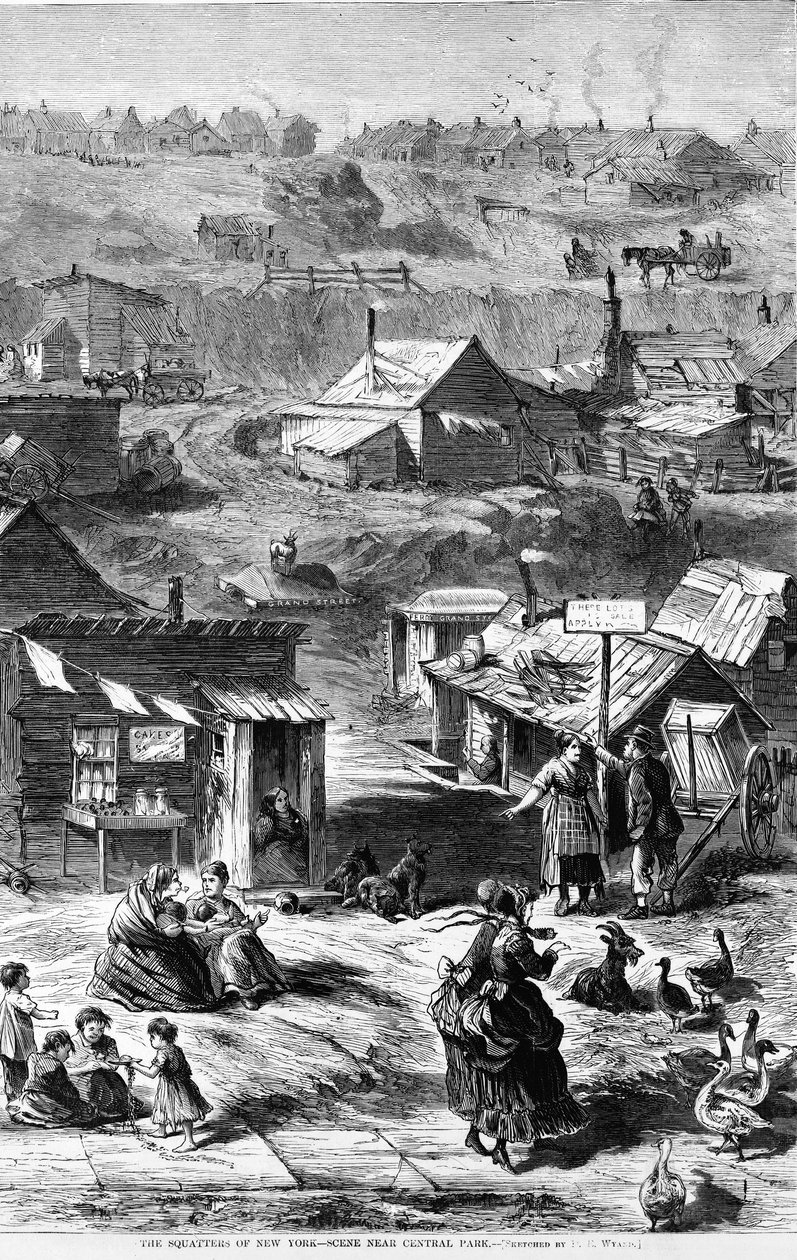 The Squatters of New York - Scene nær Central Park, fra Harpers Weekly, pub. 1869 av D. E. Wyand