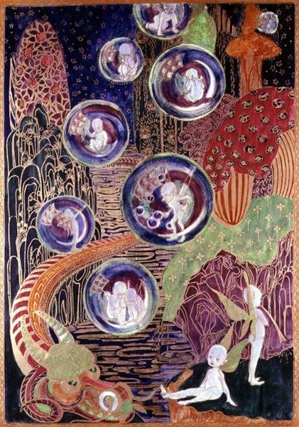 Wedgwood Fairyland glansplakett, ca. 1917 (bein porselen) av Daisy Makeig Jones