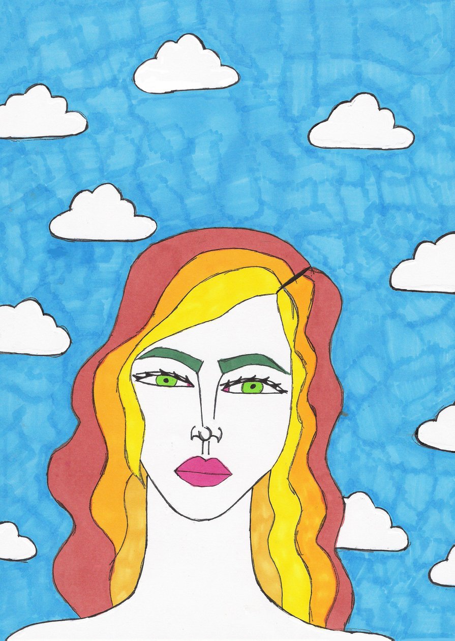 Blå himmel (tuschpenn på papir) av Daisy de Villeneuve