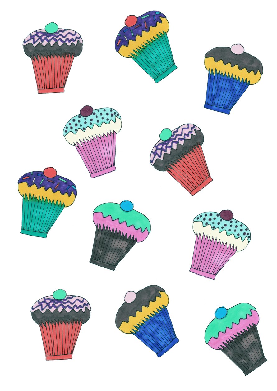 Cupcakes, 2017 (tuschpenn på papir) av Daisy de Villeneuve