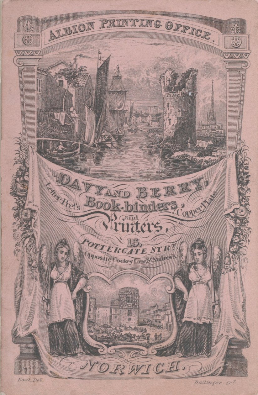 Byttekort for Davy og Berry, bokbinder og trykker, 1800-tallet. av Dallinger