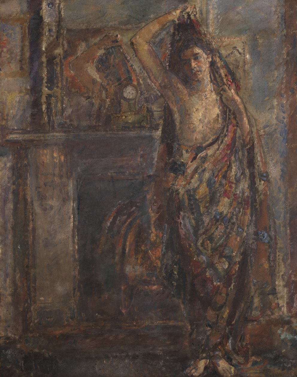 Drapert kvinne stående ved en kappe (verso), 1938 (olje på lerret) av Dame Ethel Walker