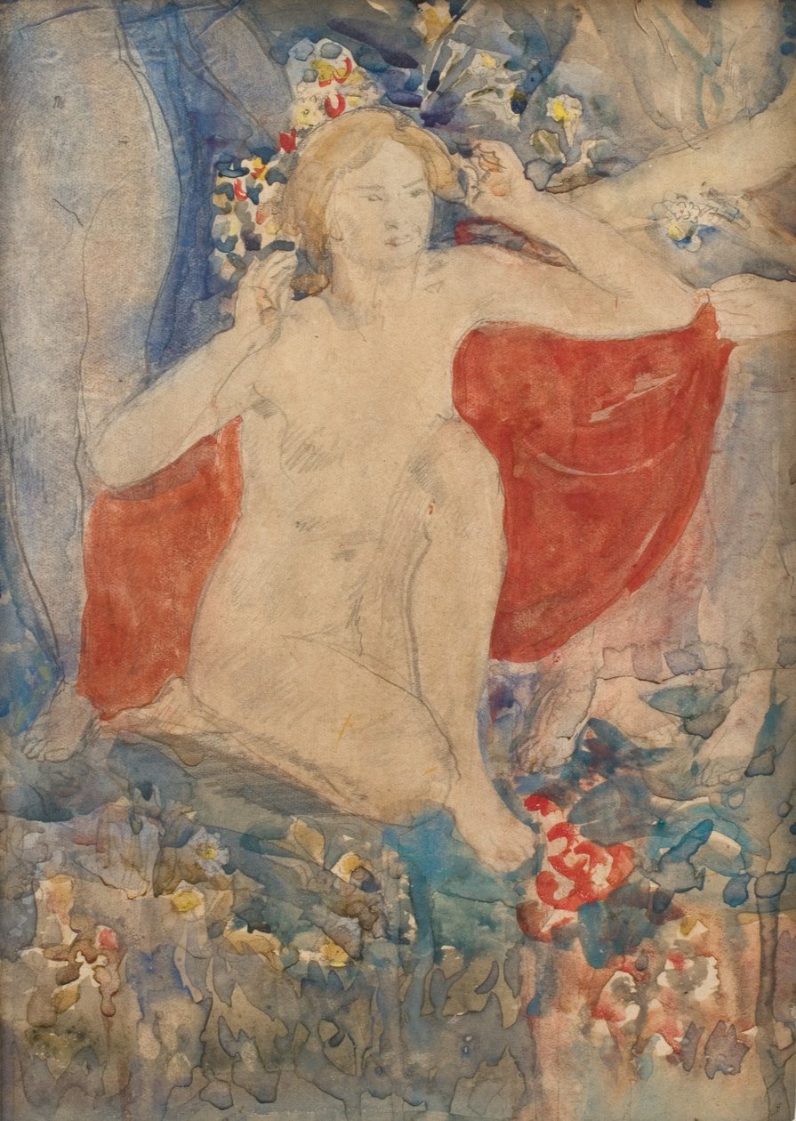 Studie til vårdekorasjon: Den våkne jorden, ca. 1924 (blyant og akvarell på papir) av Dame Ethel Walker