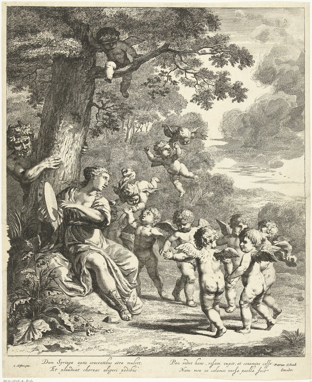 Pan og Syrinx med dansende putti av Dancker Danckerts