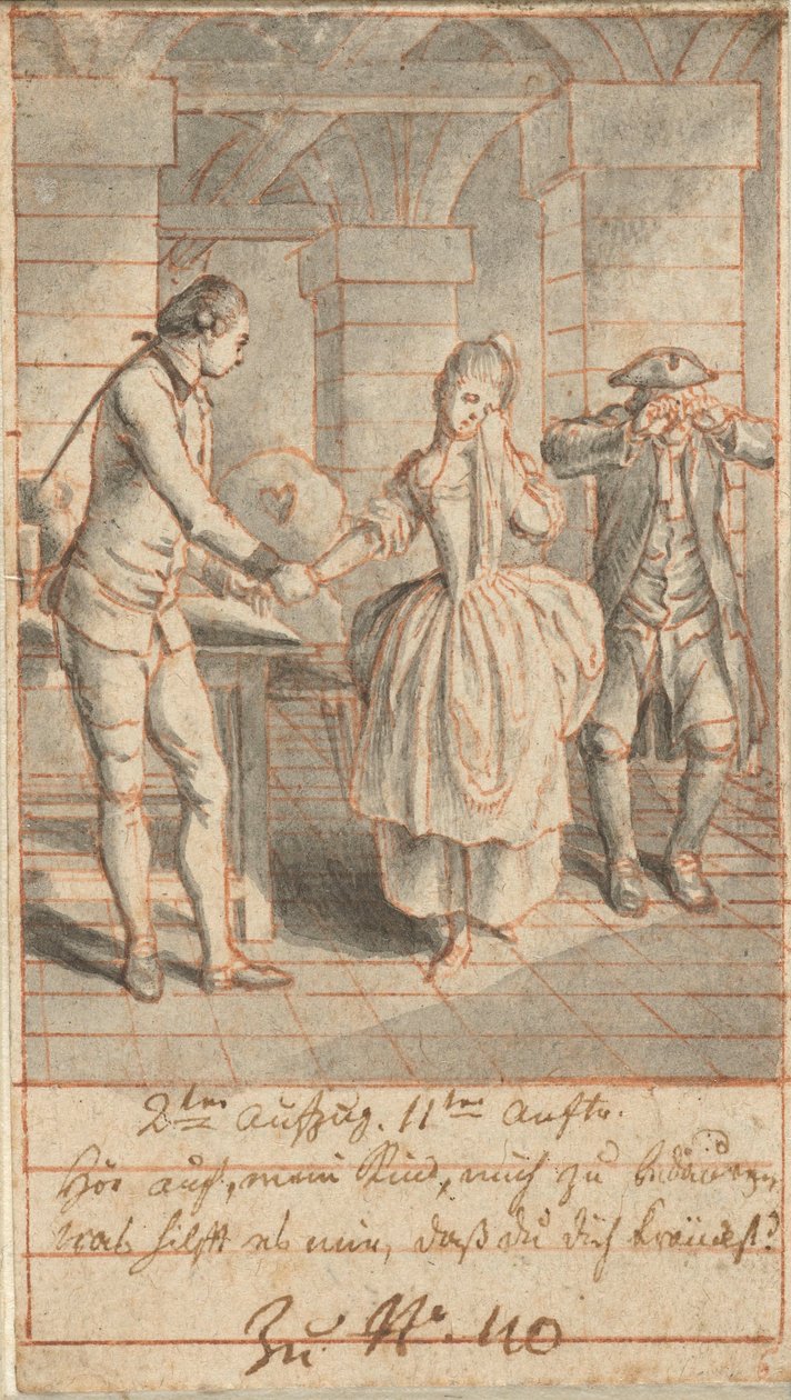 Louise og hennes far Johann Ludwig på besøk i Alexis i fengsel av Daniel Nikolaus Chodowiecki