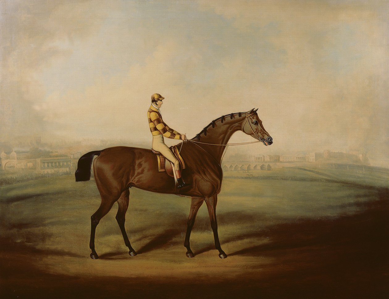 Portrett av Bruitandorf med jockey up og Chester Racecourse Beyond av Daniel Clowes