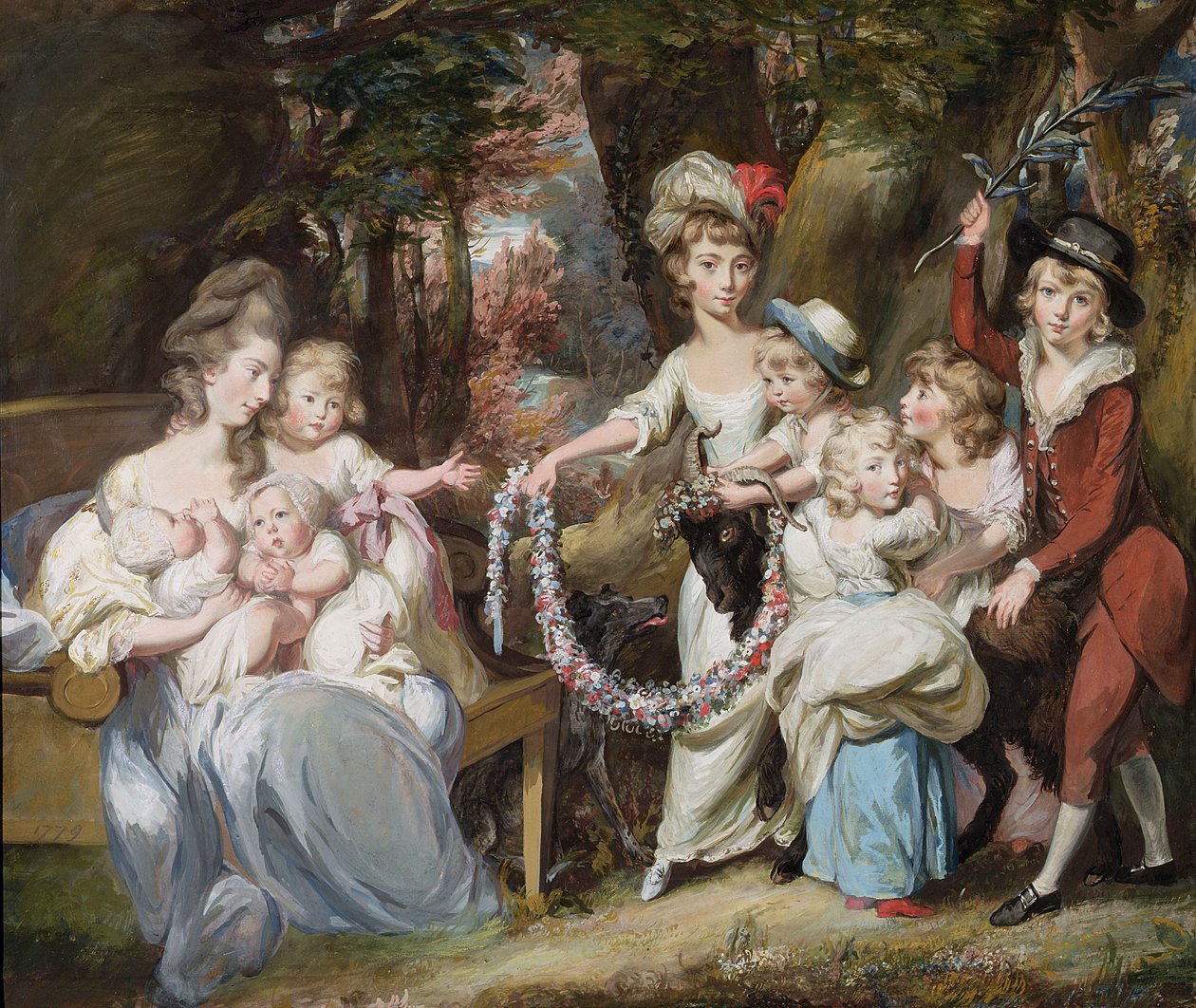Fru Justinian Casamajor og åtte av hennes barn, 1779 (gouache, pastell og olje på lagt papir lagt på lin) av Daniel Gardner