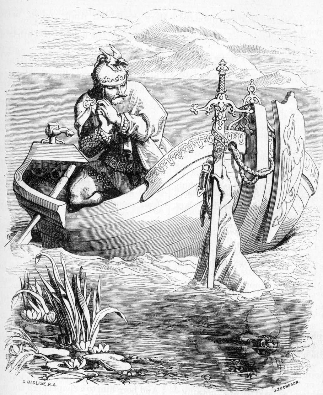 Sir Bedivere ser en arm som fanger kong Arthurs sverd i innsjøen, 1901 av Daniel Maclise