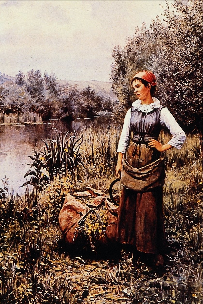 Girl by a Stream av Daniel Ridgway Knight