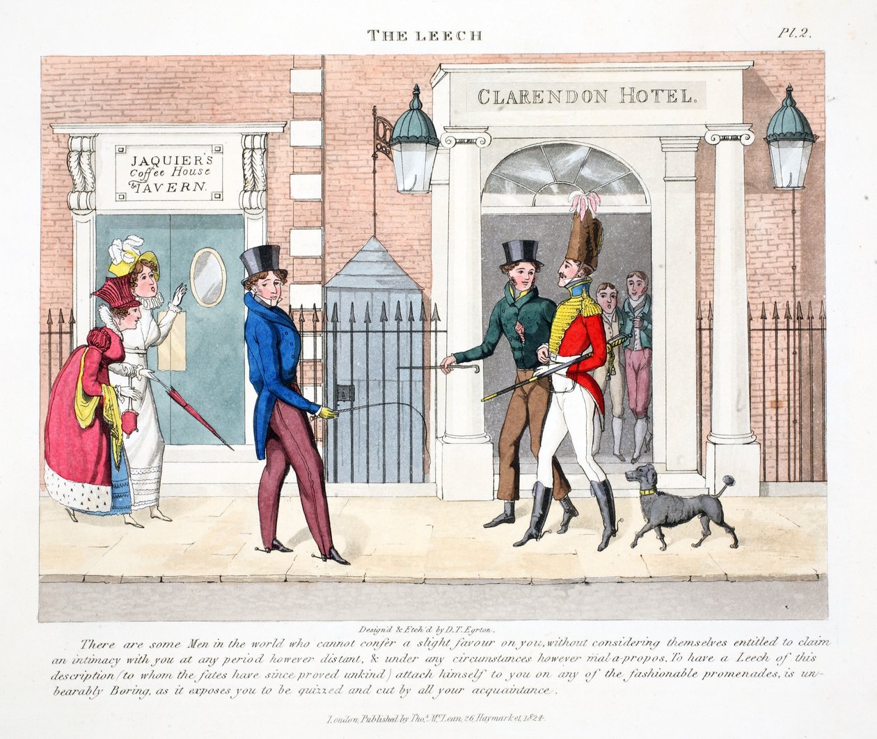 The Leech, illustrasjon fra "Fashionable Bores or Coolers in High Life" av Peter Quiz, pub. Thomas McLean, London 1824 (håndfarget gravering) av Daniel Thomas Egerton