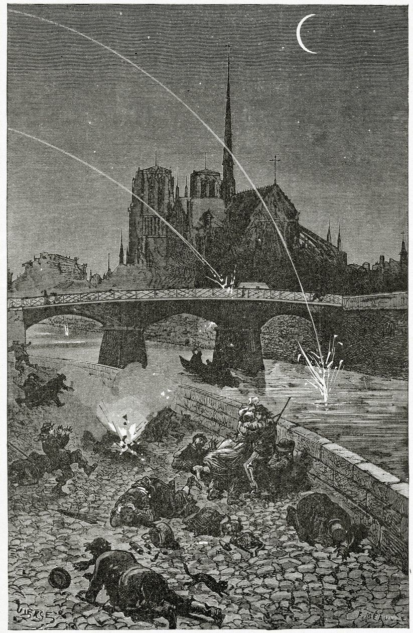 Paris under Fire, 1800-tallet (bw-gravering) av Daniel Urrabieta Vierge