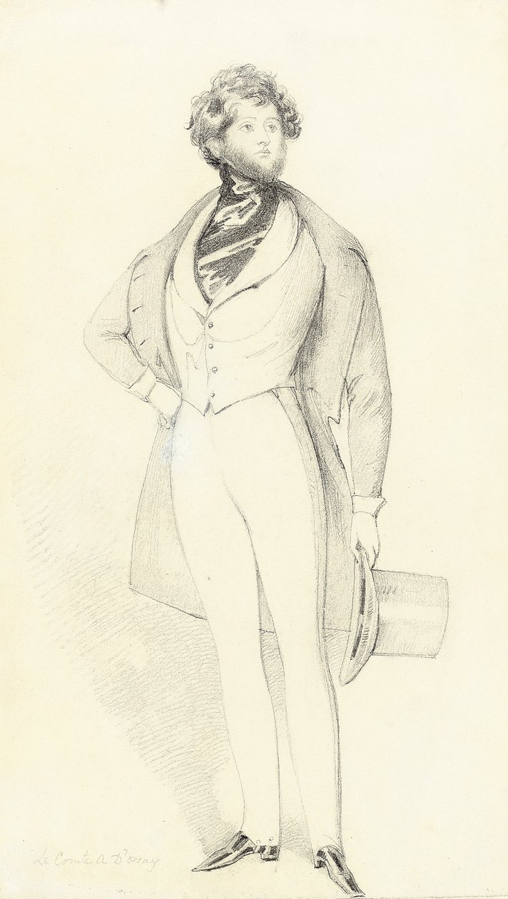 Portrett av grev d'Orsay, full lengde (blyant på papir) av Daniel Maclise