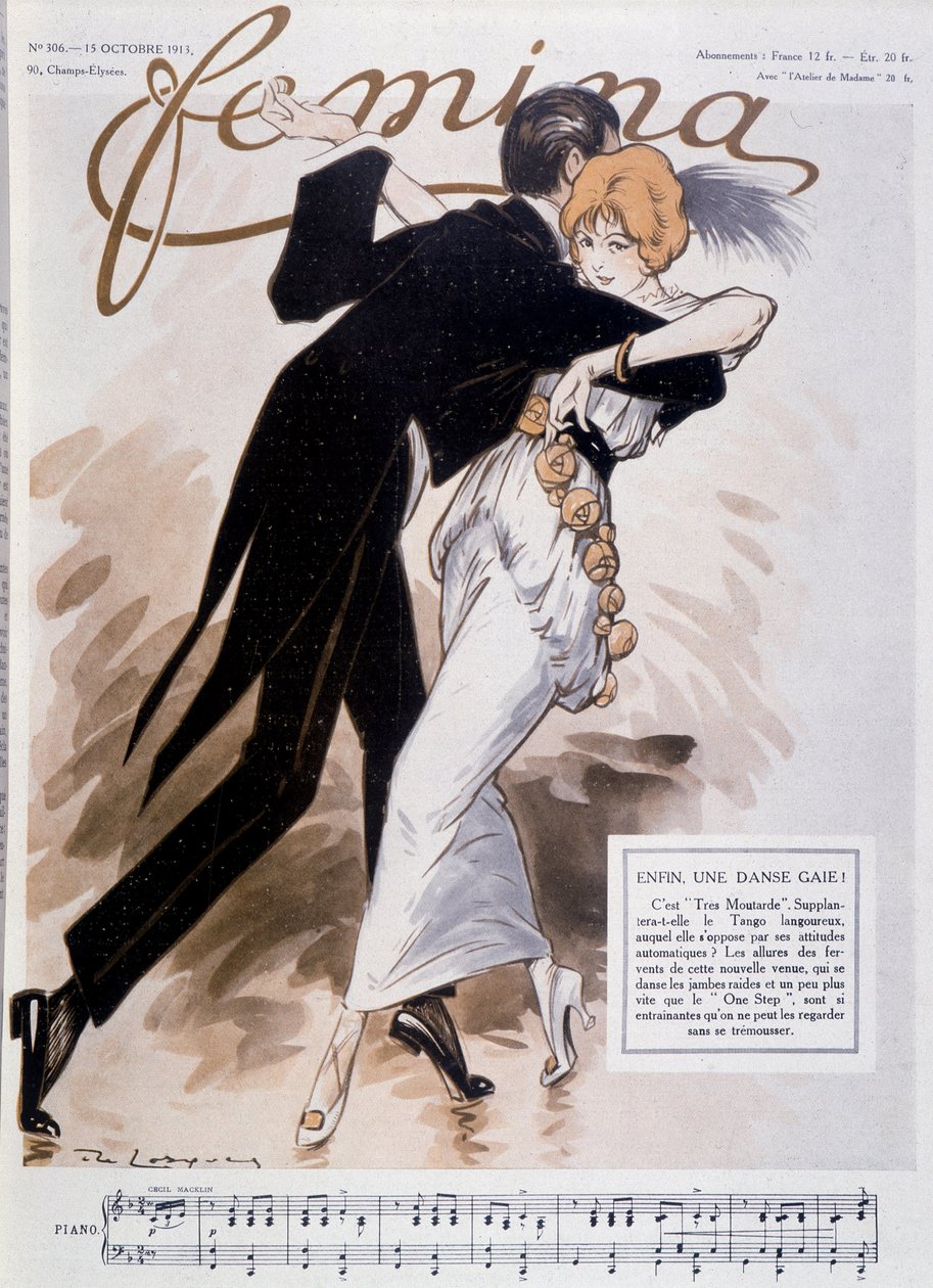 Par som danser tango - illustrasjon av Daniel De Losques (Henri Casimir Paul Thouroude) (1880-1915) - i "" Femina""" av 15.10.1913 av Daniel de Losques