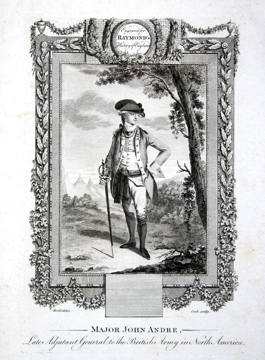 Major John Andre, avdøde generaladjutant for den britiske hæren i Nord-Amerika, gravert av Thomas Cook (1744-1818) ca. 1785 (gravering) av Daniel (after) Dodd