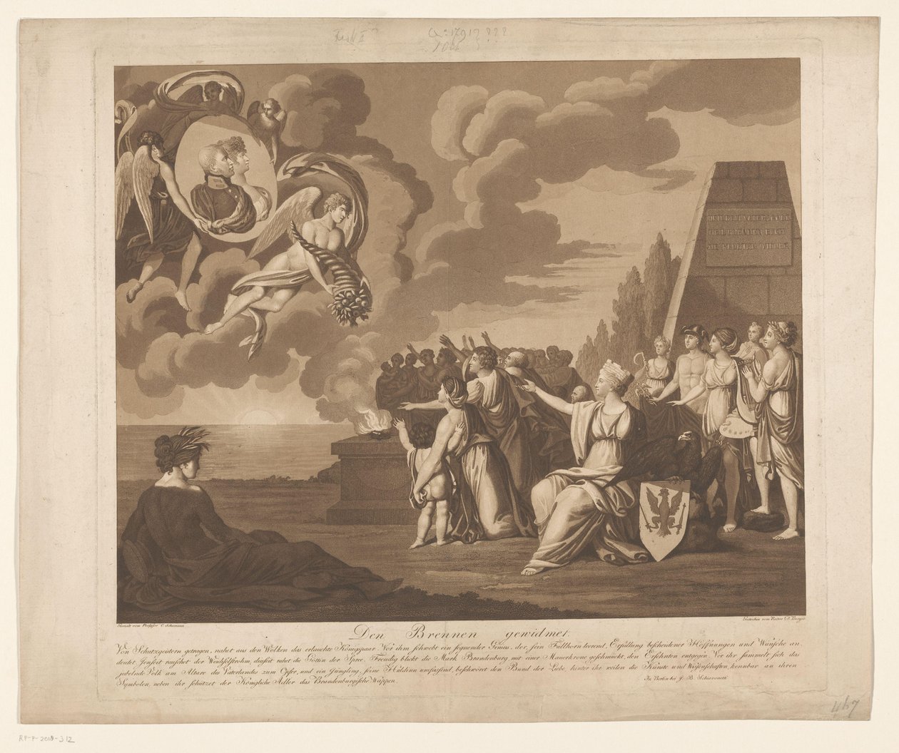 Allegori om ekteskapet (sannsynligvis) til Frederick William III av Preussen med Louise av Mecklenburg-Strelitz, 1793 Den Brennen gedemet (tittel på objekt) av Daniel Berger