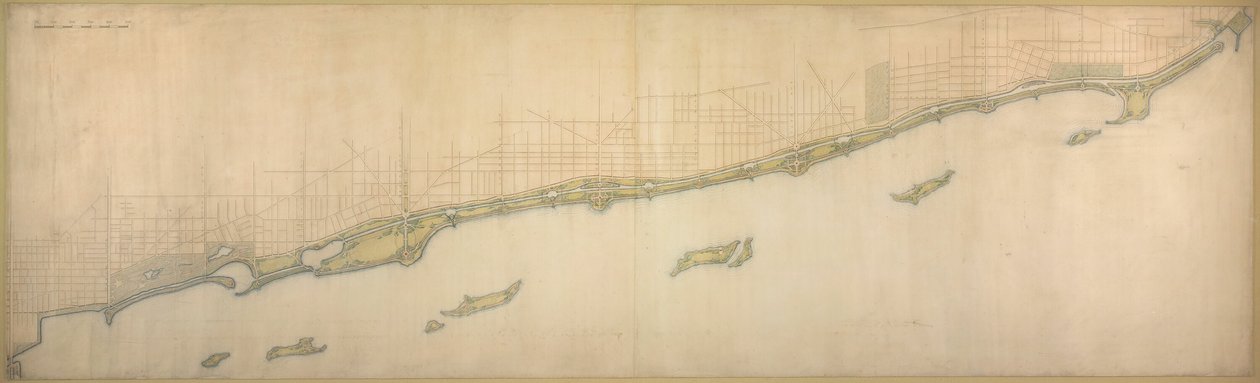 Plate 50 B fra Plan of Chicago 1909: Lake Shore fra Chicago Avenue i sør til Wilmette... av Daniel Burnham