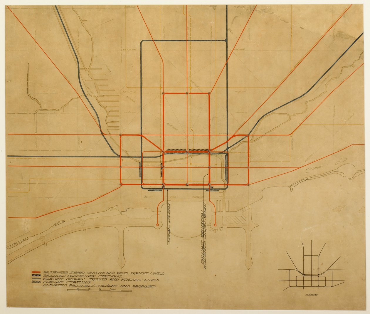 Plate 75 fra The Plan of Chicago, 1909: Chicago. Diagram over byen, som viser komplett system... av Daniel Burnham