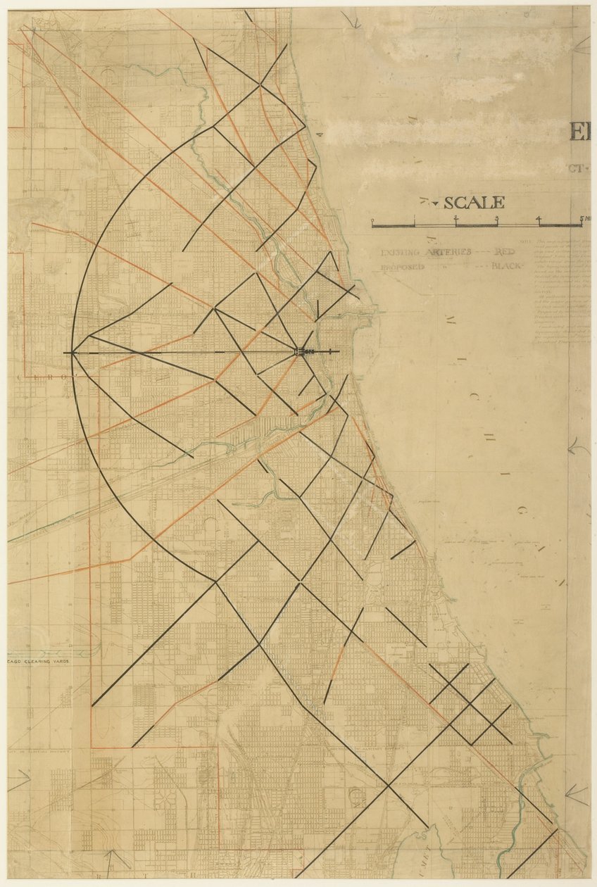 Plate 91 fra The Plan of Chicago, Chicago, Proposed Diagonal Arteries, 1909. av Daniel Burnham