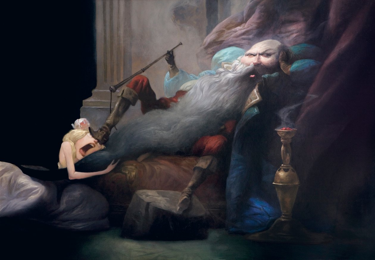 Og hun ber ham om å forlate henne i live, fra Bluebeard av Charles Perrault (1628-1703) av Daniel Cacouault