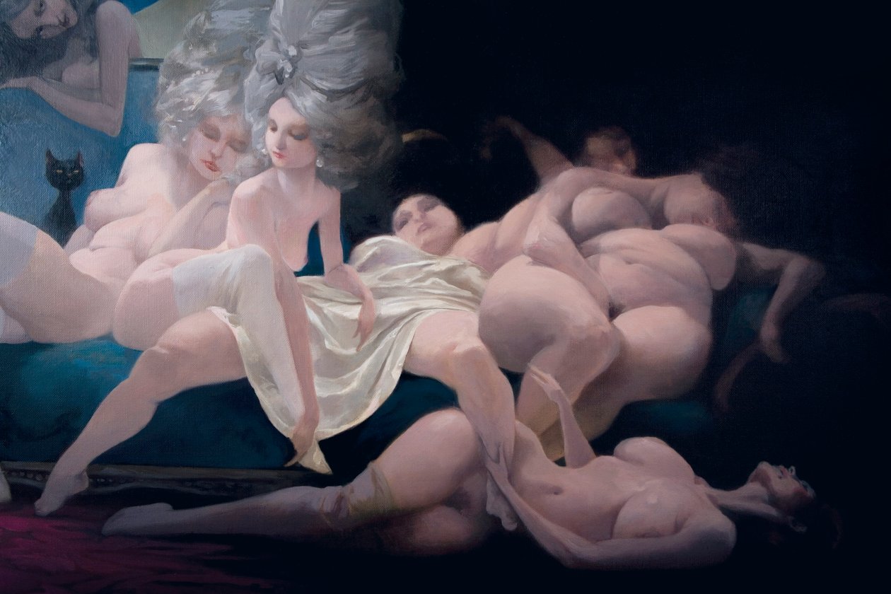 Den unge bruden og vennene hennes, detalj, fra Bluebeard av Charles Perrault (1628-1703) av Daniel Cacouault