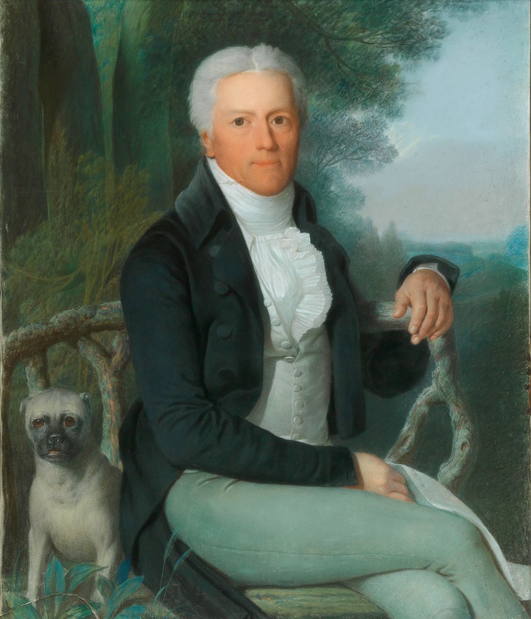 Portrett av grev Karl August von Hardenberg 1750-1822 i parken på landet hans..., c1810 av Daniel Caffe