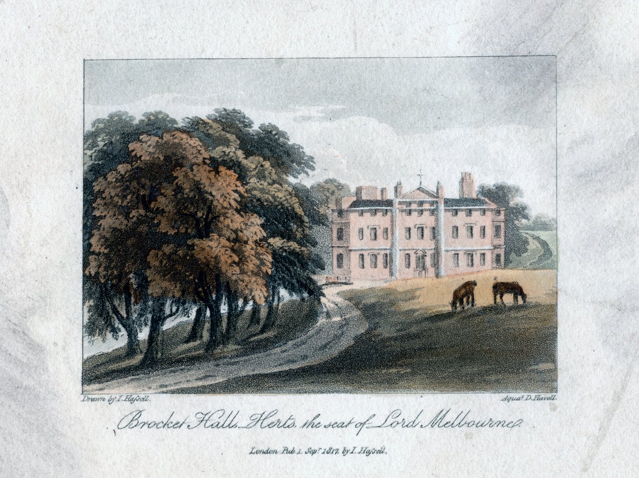 Brocket Hall, Herts, setet til Lord Melbourne, 1817. av Daniel Havell