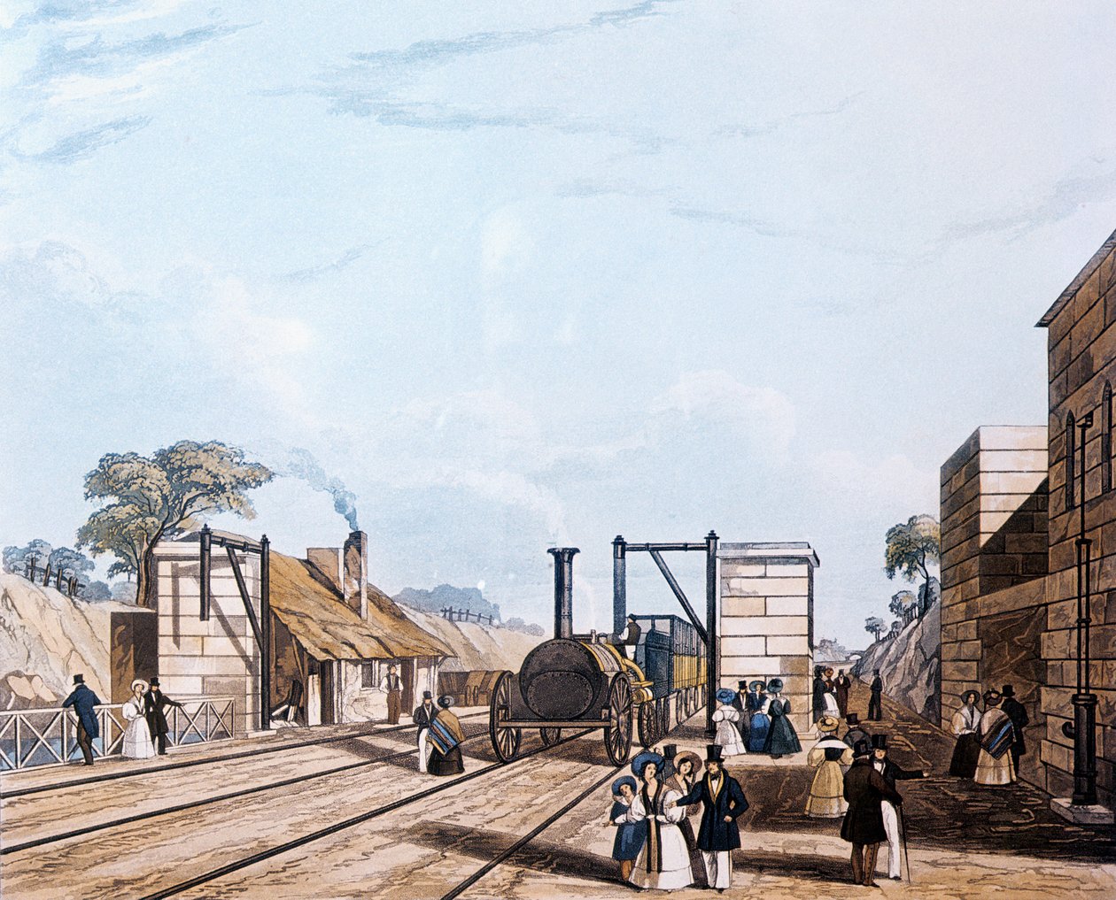 Liverpool og Manchester Railway: Tar vann ved Parkside, 1831 (akvatint) av Daniel Havell