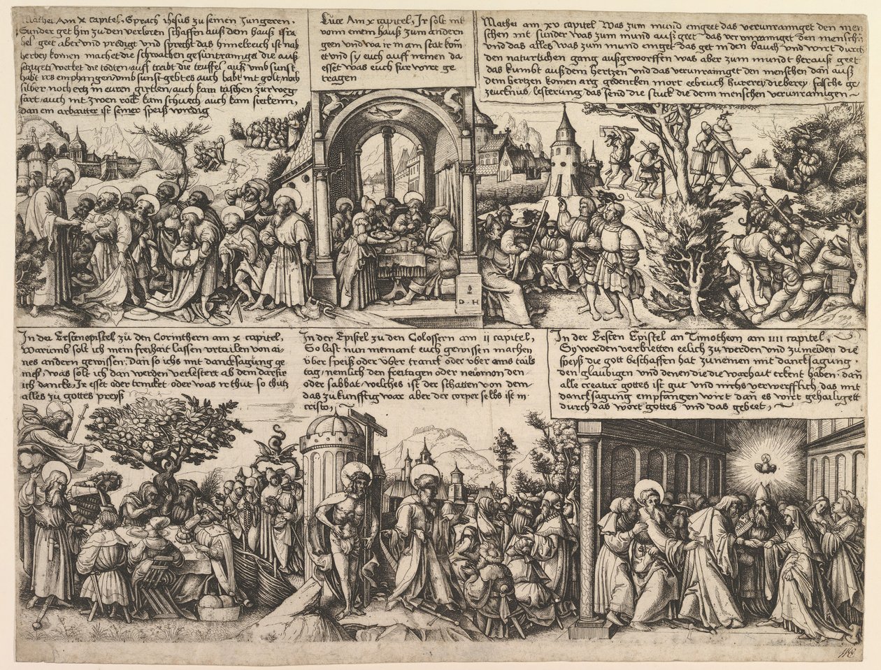 Ulike scener, fra evangeliene og fra Acta Apostolorum, ca. 1530. av Daniel Hopfer