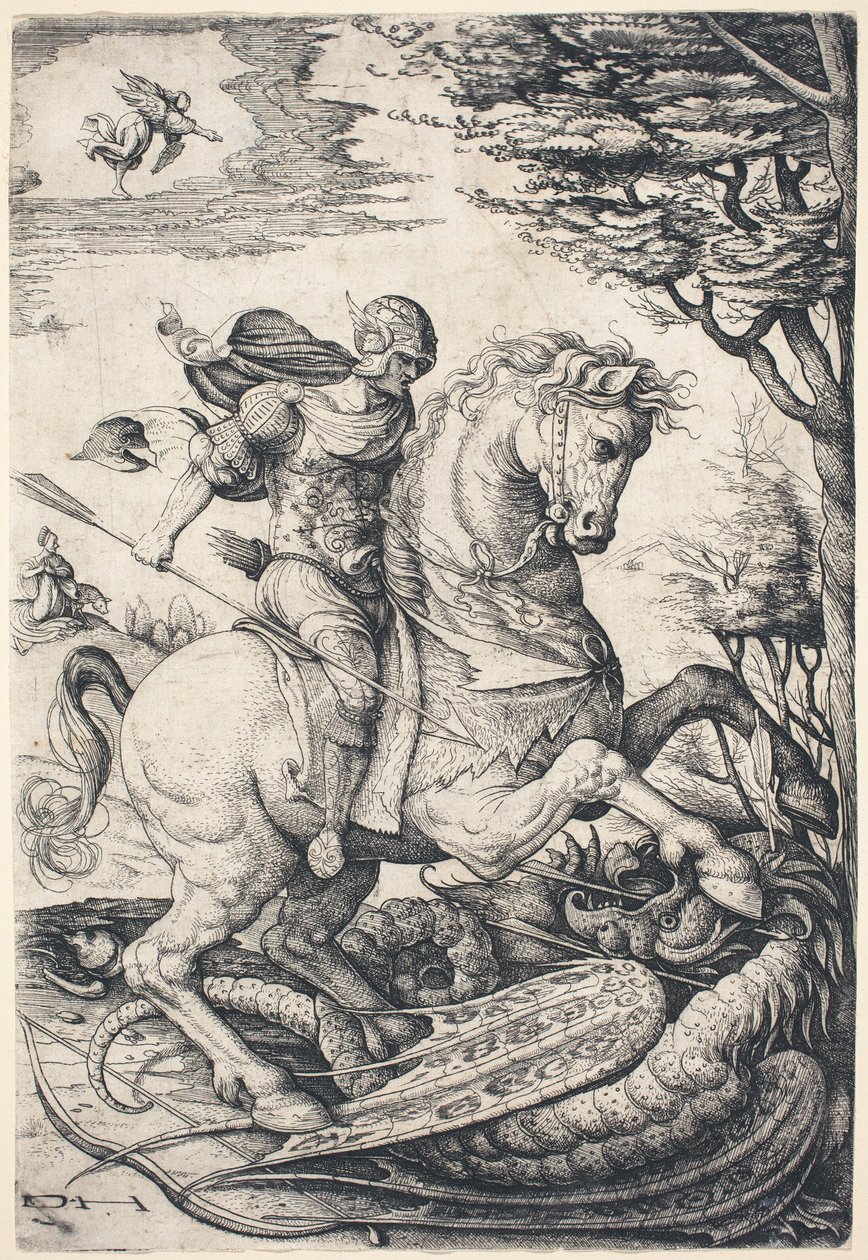 Saint George til hest og dreper dragen av Daniel Hopfer