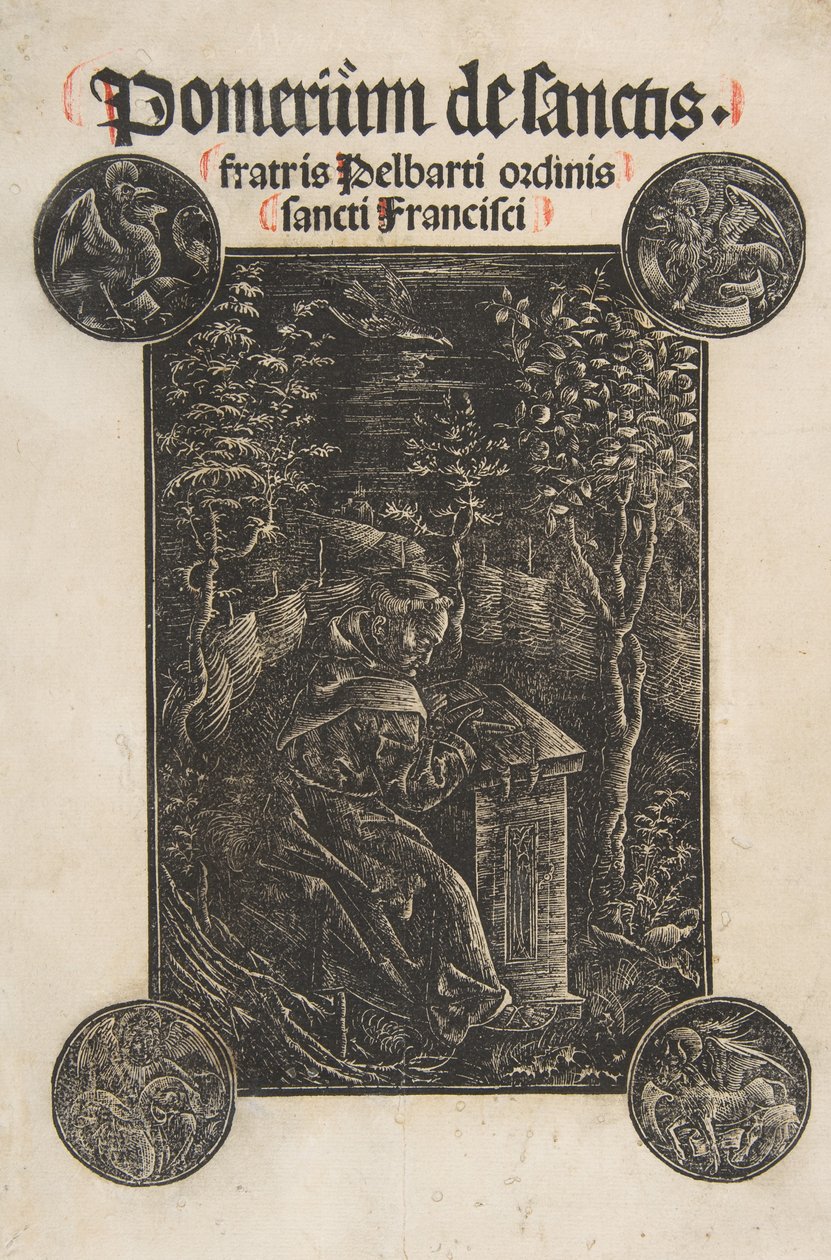 Fransiskaneren, Pelbart av Temesvar, Studerer i en hage Schr. 2876, 1502. av Daniel Hopfer.