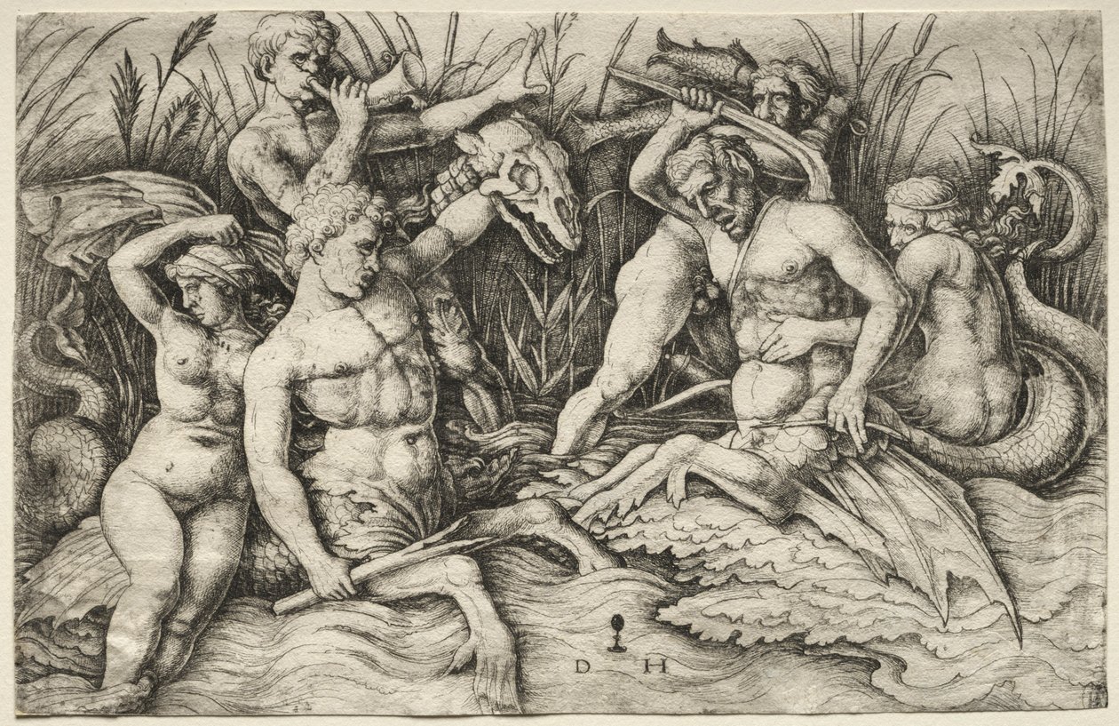 To Tritons kjemper - Battle of the Sea Gods høyre del. av Daniel Hopfer