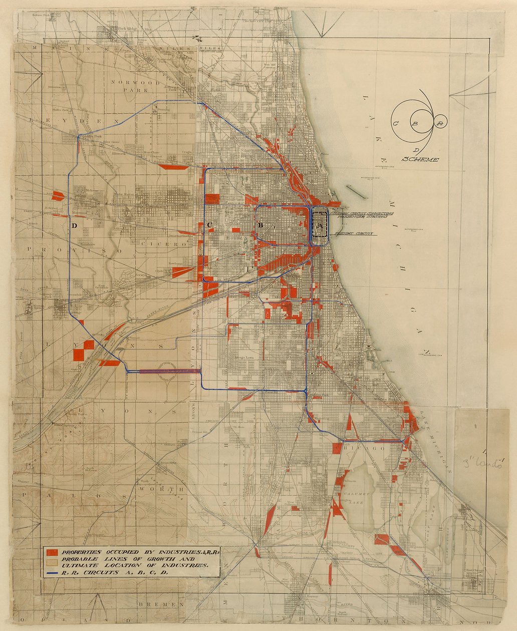 Plan for Chicago, Chicago, Illinois, Railroad Circuits Diagram av Daniel Hudson Burnham