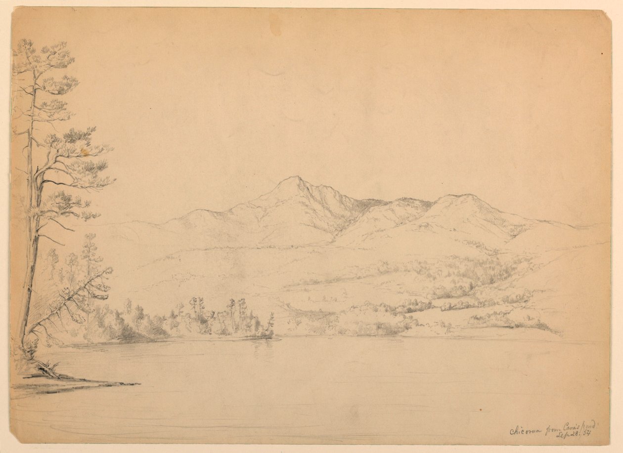 Tegning, Chocorua-fjellet fra Cara#39;s Pond, New Hampshire, 28. september 1854 av Daniel Huntington